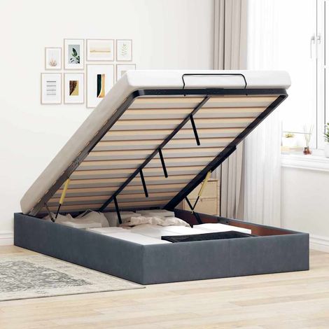 Ottoman-Bett ohne Matratze Dunkelgrau 120x200 cm Samt
