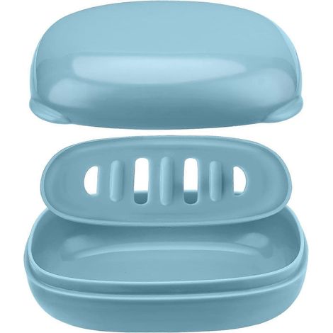 Porte-savon avec couvercle (1 pièce). Boîte à savon de voyage avec compartiment égouttoir amovible. Idéale pour la maison, le camping et les voyages. Boîte à savon élégante (bleue). (1/5)
