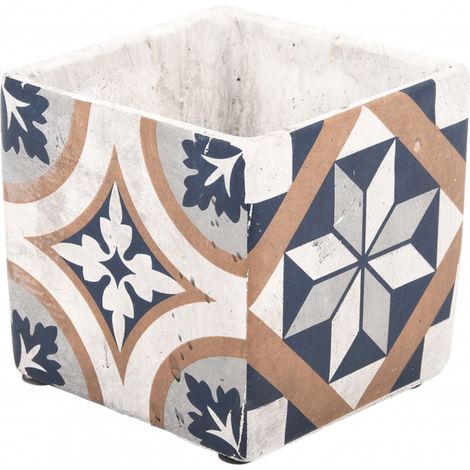 Pot de fleurs à carreaux portugais - L 13,1 cm x l 13,1 cm x H 13,2 cm - Livraison gratuite (1/5)