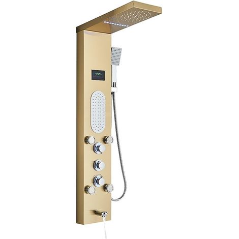 Ensemble de douche mitigeur thermostatique intelli Colonne de panneau de douche , Robinet mitigeur à jets de massage , Pluie de lumière bleue à grand écran et pommeau de douche cascade en acier inoxyd (1/5)