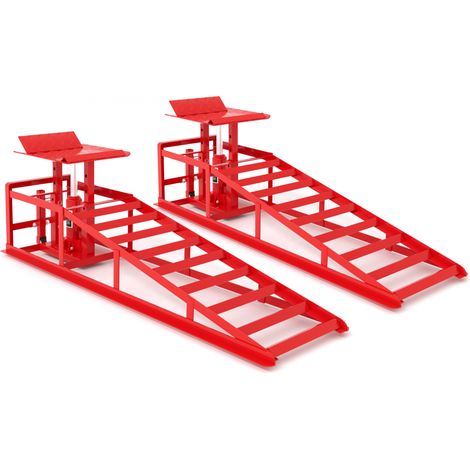 2 rampe di sollevamento idrauliche con ruote 5T, acciaio rosso, altezza regolabile 23-36 cm (1/5)