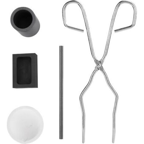ALLIANDISKit d'outils de fusion du graphite en 5 pièces : bol en quartz, longues pinces, creuset, auge, tige de brassage et four de forgeage. (1/4)