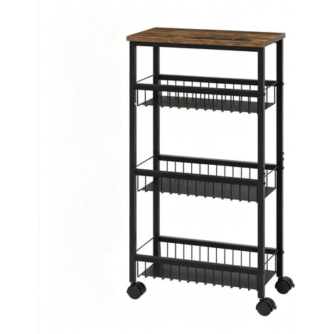 CHICFURN Carrello di servizio con ruote 40 x 87 x 20 cm in MDF nero effetto legno vintage (1/5)