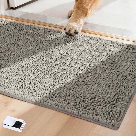 Tapis pour Chien à Entrée Anti-Boue,Super Absorbant Paillasson d'intérieur, Tapis d'Entrée Chenille à Séchage Rapide antidérapant, Lavable en Machine (Gris,60x90cm) (1/5)