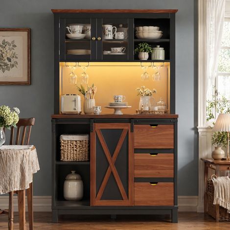 Meuble de cuisine haut LED avec portes coulissantes, 104 x 40 x 180 cm, noir HAVRYA (1/5)