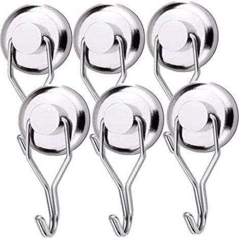 Crochet Aimanté Puissant 45KG 32D Crochet Magnetique Frigo Argent Néodyme Pivotants pour Cuisine Torchon Tableau 6pcs (1/4)