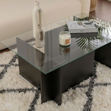Table basse verre déstructurée – effet bois noir, H. 40 cm SALTA (1/5)