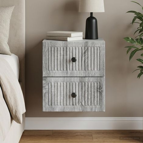 Cabinet de chevet mural à 2 tiroirs en bois d’ingénierie gris Sonoma, 33 x 34,5 x 40 cm - PANGIVO (1/5)