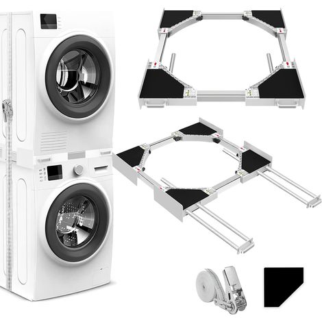 Universal Overlay Kit with 4 Telescopic Rods Universal Intermediate Frame for Washing Machine and Dryer with Ratchet Rope, Adjustable Size (46-66 cm) (1/5)