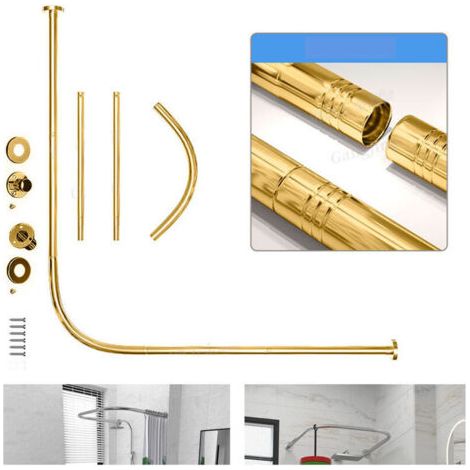 FENOPLASTICATringle à rideau de douche télescopique en acier inoxydable perforé en forme de L pour magasins de vêtements (couleur or, 68-98 cm x 68-98 cm) (1/4)