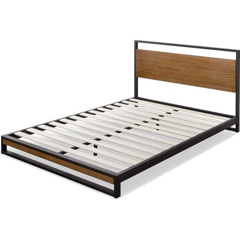 Zinus Suzanne Bed 140x190 cm - Altezza del telaio del letto 18 cm - Struttura letto a piattaforma in metallo e legno con supporto a doghe in legno - Marrone e nero (1/2)