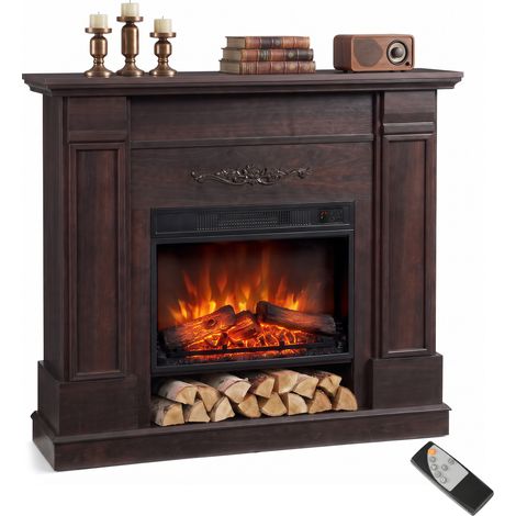 Camino elettrico, timer, marrone, 117 × 30 × 100 cm, metallo, pannello truciolato, 37,5 kg (1/5)