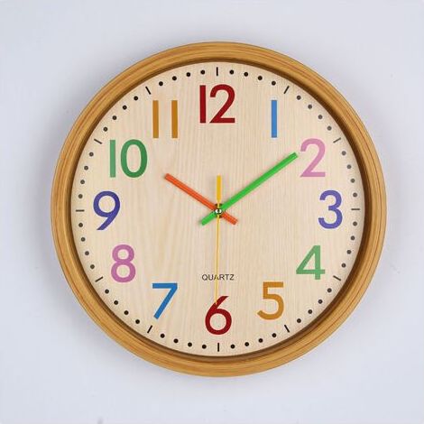 Geräuschlose Wanduhr ohne Ticken für Kinder, leise Wanduhr ohne Ticken, farbige Ziffern, dekorative Uhr (1/5)