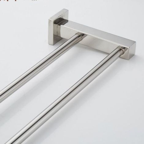 Porte-Serviettes Double 60 cm Barre en Acier Inoxydable Adhsif ou Mural Support Salle de Bain YYV