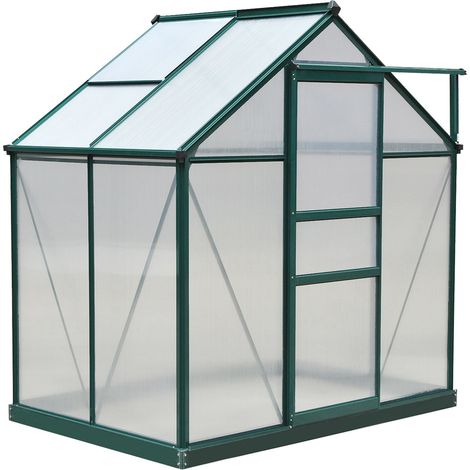 Gewächshaus aus Polycarbonat, 190 x 132 x 201 cm, UV-Schutz 30+, stabiles Fundament, dunkelgrüne Dachrinne