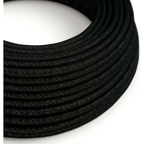 Creative-Cables Cavo elettrico rivestito in tessuto, 2 x 0,75 mm², 50 m, Nero carbone, Rotondo, effetto seta