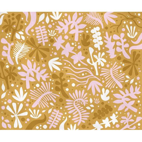 papier peint panoramique feuilles et fleurs marron terracotta et lilas violet  - Komar (1/3)