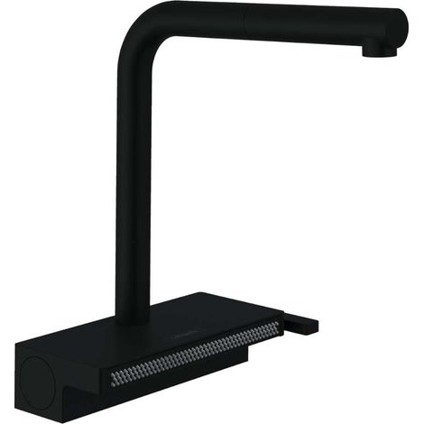 Hansgrohe M81 - Grifo de fregadero Aquno Select 250 con salida extraíble y chorro plano, negro mate 73836670 (1/5)