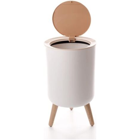 Sunxury – Poubelle de salle de bain 7L – Couvercle à pression – Design minimaliste en grain de bois – Pour espaces confinés – Nettoyage facile (1/5)