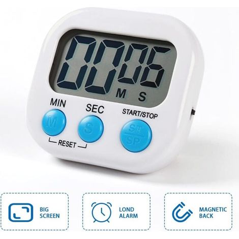 Magnetic kitchen timer with a large LCD screen, suitable for timing cooking, studying, etc., featuring a sound alarm and a countdown function (A). (1/4)