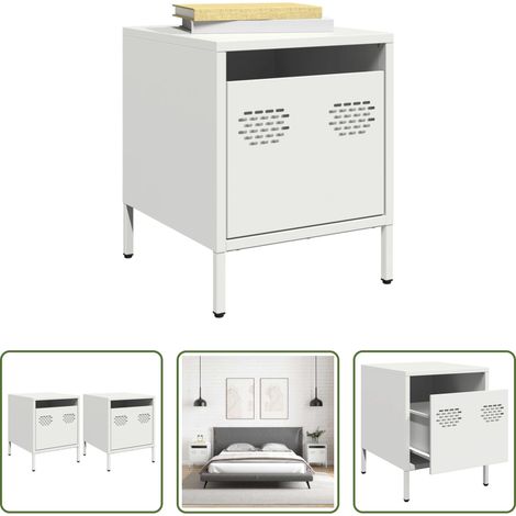 Meuble industriel - Tables de chevet 2 pcs blanc 35x39x43,5 cm acier (1/5)