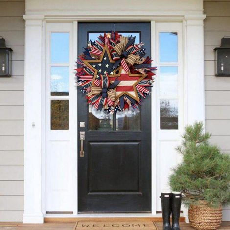 Guirlande Patriotique - Guirlande Porte D'Entree - En Plastique Rouge Et Bleu - Pour Decoration Interieure Et Exterieure - 40 X 40 X 6 Cm - 1 Unite (1/5)