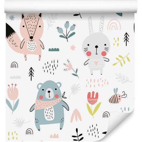 Carta da parati con simpatici animali del bosco per soggiorno e camera da letto, 50x1000 cm (1/5)