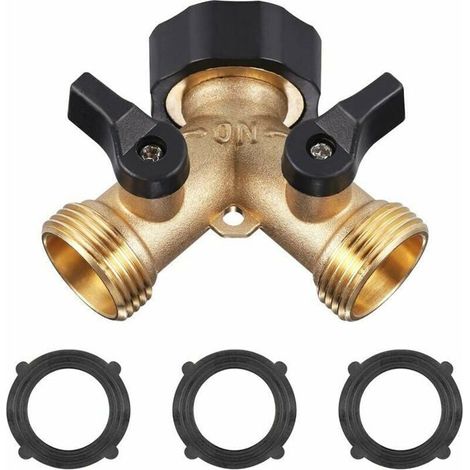 Robinet Double pour Machine à Laver, GU.B / Robinet de Jardin en Laiton avec Diviseur, Raccord en Y avec 3 Joints en Caoutchouc,