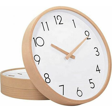 royaluxe -Horloge littéraire en bois massif à balayage silencieux, design simple, horloge en bois nordique, horloge murale en bois Décoration murale (1/5)