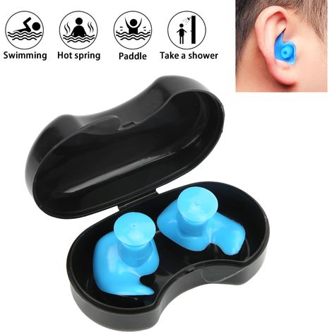 Bouchons d'oreille en silicone étanches et anti-poussière pour natation, enfants et adultes (Bleu) (1/5)