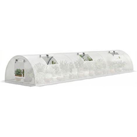 Tunnelgewächshaus aus Polyethylen, 300 x 80 x 45 cm – Mini-Gewächshaus mit Fenster und UV-beständigem Netzgewebe – Weiß