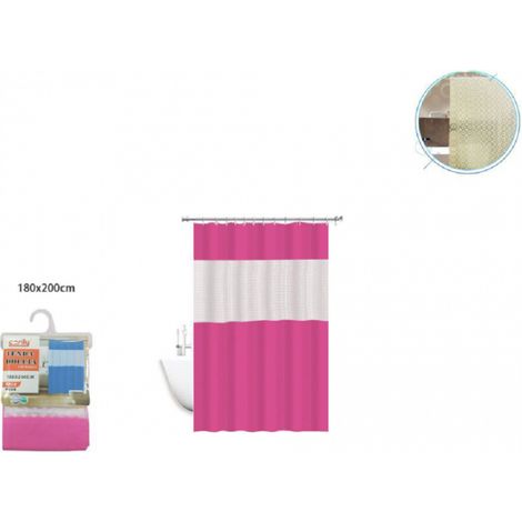 Trade Shop - Cortina De Baño Impermeable Antimoho Rosa/junta Fucsia 180x200cm 3d 52133 - (1/2)