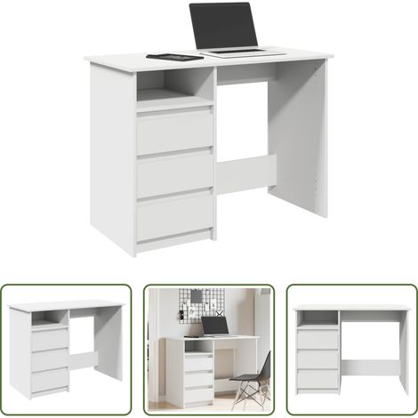 Bois d'ingénierie -  Bureau blanc 102x50x75 cm bois d'ingénierie (1/5)