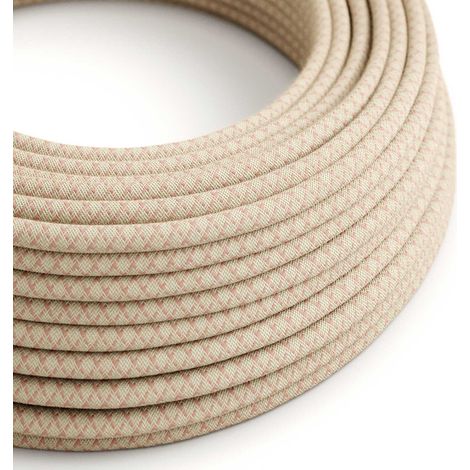 Creative-Cables Cavo elettrico rivestito in tessuto, 2 x 0,75 mm², 50 m, Rosa Antico e Beige RD61, Rotondo, cotone e lino