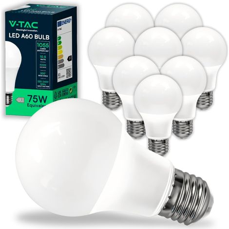 V-TAC 10x Lampadine LED A60 con Attacco E27 potenza 10.5W (Equivalenti a 75W) - Lampadine Nuova Generazione - 1055 Lumen - Massima Efficienza e Risparmio Energetico - 4000K Luce Naturale (1/4)