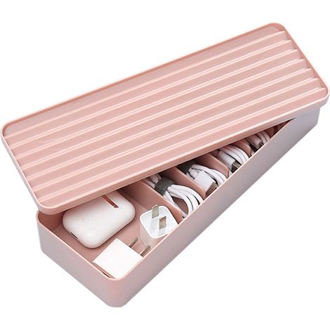 Boîte De Rangement Pour Câbles - 27,2 x 9,6 x 6 cm - 7 Compartiments (6 Petits + 1 Grand) - Plastique Rigide - Pour Bureau Tiroir Coiffeuse Et Salle De Bain (1/5)