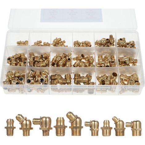 Kit d'assortiment de 165 graisseurs Zerk en cuivre, droits, à 90° et à 45°, métriques M6, M8 et M10 (1/5)