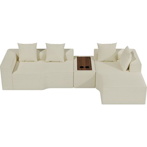 Divano modulare a 3 posti con angolo destro compresso,in velluto a coste beige,con tavolino multifunzionale integrato,divano moderno per soggiorno (1/5)