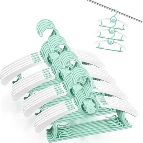 Grucce per vestiti per bambini - Grucce impilabili per neonati - Organizzazione degli abiti - Design antiscivolo regolabile - 20 pezzi - Verde (1/5)