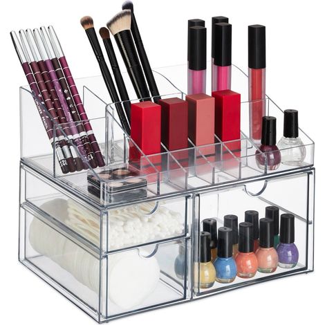 Caja de almacenamiento de maquillaje con cajones, 14 compartimentos