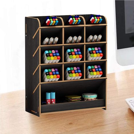 Organiseur De Bureau En Bambou - 13 Tiroirs - Pour Stylos Crayons Et Matériel De Bureau - 21 X 9,12 X 25,5 Cm - 1 Pièce (1/2)