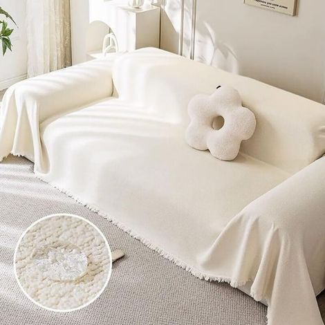 180x130cm Plaid Canape Grande Taille Crème, Impermeable Chat Anti Griffe Couverture Canape Universelle 1 2 Places Angle Décorative Housse de Canapé (1/4)