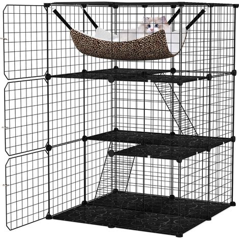 Gabbia per animali domestici a 3 livelli set da 1 dimensioni 74 x 74 x 107 cm montaggio facile e veloce stile moderno PP nero 200010984