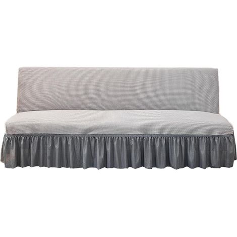 Weicher Stretch-Futonbezug mit Volant, ohne Armlehnen, abnehmbares Klappbett, hellgrau, mittel