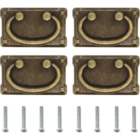 Lot de 4 Poignee de Meuble Vintage,Poignée de Tiroir à Anneau Antique, Poignée de Commode en Alliage de Zinc, Poignées de Tirage Boutons Tiroir pour Armoire,Placard 95x52mm (1/5)