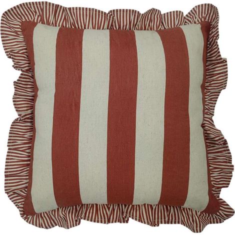 Domoea - Cuscino quadrato 45x45 cm righe rosso in cotone con frill