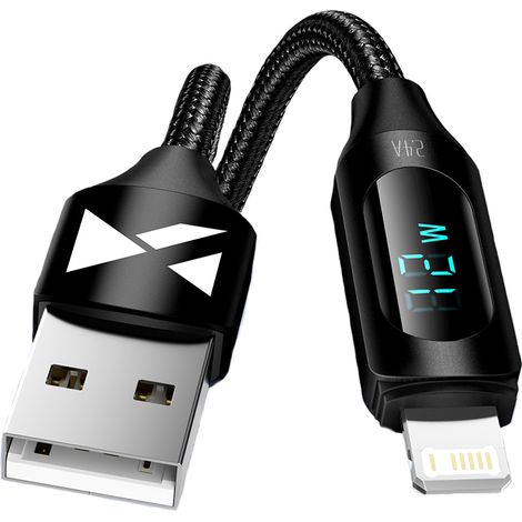 Cable USB-A a Lightning Wozinsky WUALC2 con pantalla LED, 2,4 A, 2 m - Negro (1/5)
