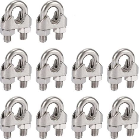Lntyq Lot de 10 serre-câbles en acier inoxydable 304 de 5mm, avec clips duplex pour corde à linge, auvent et fixation (1/5)