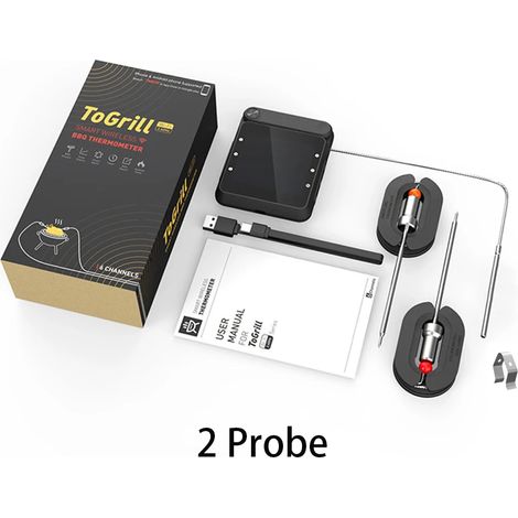 (2 sondes) Sonde de thermomètre alimentaire, rechargeable par WiFi, télécommande sans fil pour la cuisson et le grillage de la viande. (1/5)
