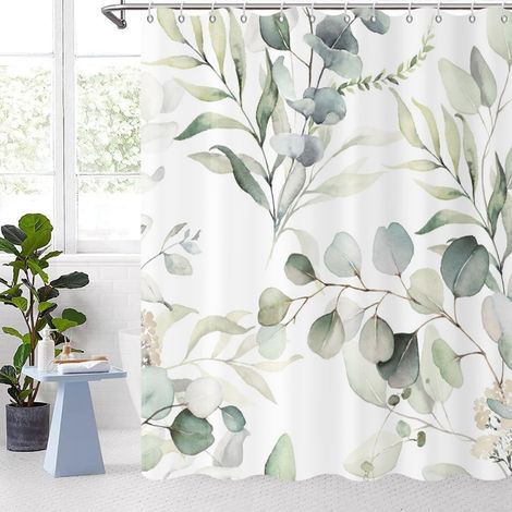 Filiyano-Lot de 2 rideaux de douche à motifs de feuilles d'eucalyptus, vert sauge, style aquarelle printanière, pour salle de bain et baignoire. (1/4)